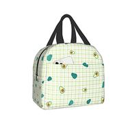 Avocat Kawaii Mignon Sur Un Motif À Carreaux Vert Pastel Sacs Dejeuner Réutilisable Sac Repas Avec Feuille D'Aluminium Sacs Glaciere Pour Voyages École Plage 22X20X13Cm