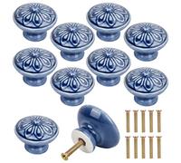 AvoDovA 10 Pièces Bouton de Meubles，32 mm Boutons de Tiroir, Boutons de Placard en Céramique, Meuble Poignées, Tiroir Placard avec Vis, Boutons de Porte de Placard, Vintage Poignées, Gris