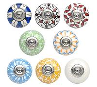 AvoDovA Boutons Tiroir Céramique, 8 Pcs Boutons Meuble Vintage, Boutons de Poignée Tiroir avec Vis, Boutons Cuisine Ronds, Poignées Rétro pour Porte, Tiroir Cuisine, Placard, Meuble Accessoires