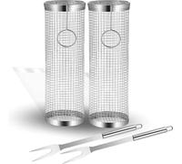 AVOID - Panier A Griller Roulant - Paniers A Grillades Cylindriques Enroulables En Acier Inoxydable - Accessoires De Barbecue Pour Grill Extérieur, Cadeau de vacances (Silver, 30cm X 10cm)
