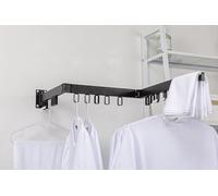 AVOID Séchoir mural noir - Séchoir mural pliable avec 15 crochets - Extensible - En métal - Peu encombrant - Pour balcon - 126 cm