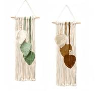 Avoik 2 PièCes Tenture Murale en Macramé DéCoration BohèMe Faite Main Tapisserie en Macramé Avec Feuilles pour Chambre à Coucher Salon Chambre D'Enfant Mariage DéCoration Murale, Vert Et Marron