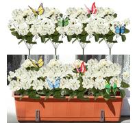 Avoik 4Pcs Fleurs Artificielles Extérieures, Géranium Artificiel Extérieur Balcon Fausses Fleurs Plantes pour Jardin Maison Bureau FêTe Mariage Centre de Table, Blanc