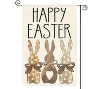 AVOIN colorlife Drapeau de jardin à pois Happy Easter - 30,5 x 45,7 cm - Double face à l'extérieur - Cœur d'amour - Nœud de lapin - Drapeau d'extérieur
