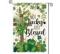 AVOIN colorlife Drapeau de jardin de la Saint-Patrick 30,5 x 45,7 cm double face à l'extérieur, Not Lucky Just Blessed Shamrocks Trèfle Croix Yard Drapeau d'extérieur