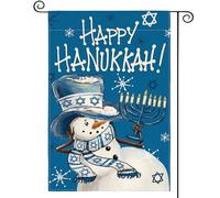 AVOIN colorlife Drapeau de jardin Happy Hanukkah Bonhomme de neige 30,5 x 45,7 cm double face extérieur, Menorah Light Star of David Yard Drapeau extérieur