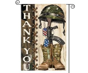 AVOIN colorlife Drapeau de jardin « Thank You Heroes » - 30,5 x 45,7 cm - Double face - Soldats militaires - Bottes patriotiques vétérans - Décoration extérieure