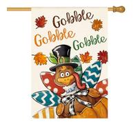 AVOIN Colorlife Drapeau de maison de la Turquie de Thanksgiving 71,1 x 101,6 cm double face à l'extérieur, Gobble Gobble Gobble Harvest Holiday Yard Drapeau décoratif extérieur