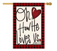 AVOIN colorlife Drapeau de maison « Oh How He Loves Us » - 71 x 101 cm - Extérieur double face - Motif écossais rouge - Décoration extérieure rustique