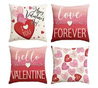 AVOIN colorlife XOXO Hug Me Lot de 4 housses de coussin décoratives en forme de cœur rose Happy Valentine's Day 50,8 x 50,8 cm avec inscription « I Love You Forever Be Mine »