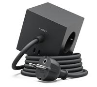 Avolt Square 1 Multiprise Cube Aimantée Design, 3 Prises, 2 USB-C 30W, 3m | Multiprise aimantée noire, câble 3 m. Bloc multiprise design, prise cube, charge rapide USB-C 30W pour bureau et maison