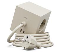 Avolt Square 1 Multiprise Cube Design Luxe, 3 Prises, 2 USB-C 30W, 1,8m | Multiprise beige design luxe, câble 1,8 m. Cube aimanté, charge rapide USB-C 30W pour bureau et maison minimaliste