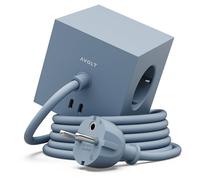 Avolt Square 1 Multiprise Cube Murale Aimantée, 3 Prises, 2 USB-C 30W, 1,8m | Multiprise murale bleue, câble 1,8 m. Cube aimanté design, charge USB-C 30W pour bureau, maison et table de chevet