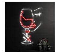 Avoltre pour Les lumières de fête au néon Décoration Lumineuse néon en Forme de Visage Fille, Verres à vin pour enseigne LED intensité 38 cm x 24