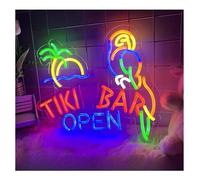 Avoltre pour Les lumières de fête au néon Enseigne au néon Tiki Bar Ouvert pour Une fête en Bord de mer, décoration Murale Suspendue