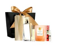 Avon Attraction Coffret cadeau 4 pièces pour femme - Eau de parfum 100 ml, vaporisateur de poche 10 ml, échantillon de parfum et sac cadeau élégant avec nœud doré