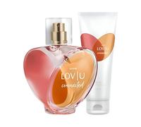 Avon LOV U CONNECTED Eau de parfum en vaporisateur 50 ml, lotion pour le corps 125 ml, parfum floral fruité avec mandarine, rose et bois de santal