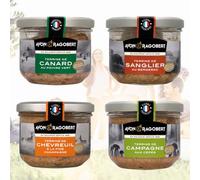 Avon & Ragobert - Assortiment de Terrines de Gibier (Canard, Chevreuil, Cerf, Sanglier) - 4 Verrines de 180g - Origine France