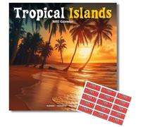 Avonside Îles Tropicales 2027 Calendrier avec Autocollants d'Organisation, Calendrier Mural Carré 16 Mois (sept 2026 - déc 2027), Planning de Voyage, 29,5 x 29,5 cm