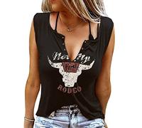 AVOZAL Haut d'été sexy pour femme - Col en V - Noir - Style campagnard - Manches courtes, Noir-2, S