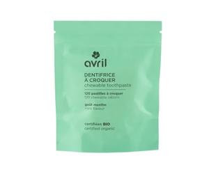Avril Dentifrice à Croquer Bio Recharge 120 Pastilles - Menthol Bio - Sans Fluor - 2 Mois d'Utilisation - COSMOS Organic - Vegan - France