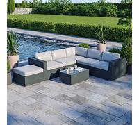 Avril Paris Salon de Jardin résine tressée d'angle Fonctionnel avec Coffre de Rangement intégré - Noir Ecru-FARENZA