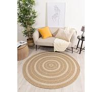Avril Paris Tapis extérieur Rond - 160cm - Naturel - 100% polypropylène résistant aux UV - 1400 GR/m²-TYCIA