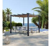 Avril Paris Tonnelle de jardin - Pergola aluminium 3x3 - Toile coulissante rétractable - Idéal en extérieur sur la terrasse - Traitement anti-UV - Gris/Taupe - OHIO