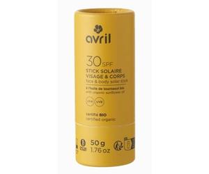 Avril Stick Solaire Bio Visage & Corps, SPF 30, Protection UVA/UVB, 50g, Format Solide