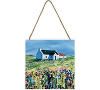 Avril Thomson Smith - Bloc de bois "Fields Of Yellow" PM6076 (20 cm x 20 cm) (Bleu/Vert/Blanc)