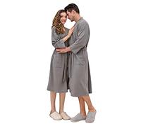 Avrilight Peignoir Femme Nid D'Abeille Gaufré Léger Vêtements de nuit de Chambre Unisexe Peignoirs de Bain pour Spa Hôtel (Gris, XL)