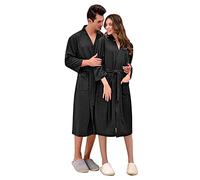 Avrilight Peignoir Femme Nid D'Abeille Gaufré Léger Vêtements de nuit de Chambre Unisexe Peignoirs de Bain pour Spa Hôtel(Noir, 3XL)