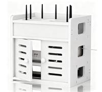 AVSMGP Boîtier pour Routeur Organisateur Réseau Aspect Bois avec Design Ajouré Boîte De Rangement Multifonction pour Modem Wi-FI Idéal pour Salon Et Bureau,Blanc,36CM/14.1IN