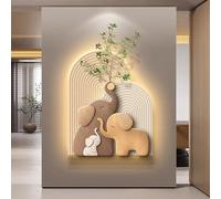 AVSMGP Décoration Murale en Grès Représentant Un Éléphant avec Éclairage LED, Sculpture Artistique 3D Artisanale Fresque Murale Créative pour Maison,Bureau,Couloir,C,64 * 80CM/25.2 * 31.5IN