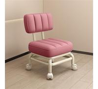 AVSMGP Fauteuil À roulettes Court avec Dossier, Tabouret Bas en PU, Pivotant À 360° pour Pédicure, pour Maison, Jardin, Massages, Bureau Et Garage,Rose
