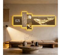 AVSMGP Horloge Murale Décorative 3D avec Bande Lumineuse LED, Sculpture Murale Moderne pour Salon, Bureau, Décoration Intérieure, avec Télécommande,E,120x60cm/47.2x23.6in