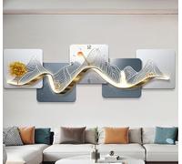 AVSMGP Horloge Murale Décorative 3D avec Éclairage LED, Grande Horloge Murale Silencieuse Au Design Moderne, Sculpture Murale Moderne en Cristal pour Salon Et Bureau,E,120×40CM/47.2×15.75IN