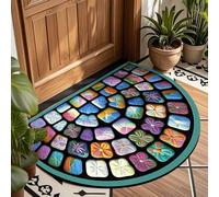 AVSMGP Tapis trompeur d'optique pavé 3D, demi-cercle en velours antidérapant, lavable, pour salon, chambre à coucher, entrée, intérieur et extérieur, M, 120 x 180 cm