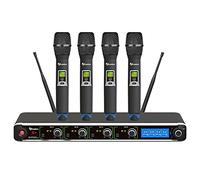 Avtronics Système de microphone sans fil professionnel avec 4 microphones dynamiques portatifs, microphone sans fil UHF 200 canaux avec écran LCD, karaoké pour événements, église et chant, portée de