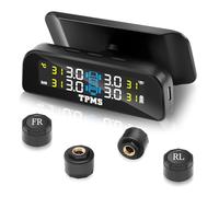 Avutrel 0-3.5bar TPMS SystèMe De Surveillance De La Pression des Pneus Solaire sans Fil & Chargement USB, 5 Modes D’Alarme, 4 Capteur Externe De Pression des Pneus, Universel pour Les Voitures Vans