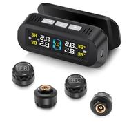 Avutrel Système de surveillance de la pression des pneus TPMS - Moniteur de pression des pneus solaire sans fil et chargement USB avec 4 capteurs externes - Alarmes vocales pour voitures, caravanes