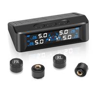 Avutrel TPMS Système de Surveillance de la Pression des Pneusà,Charge Solaire/USB, Alertes Habitacle & Température,Compatible Camping-Car/Berline/SUV/MPV/Remorque (4 Capteurs Externes,72 psi/5 Bar)