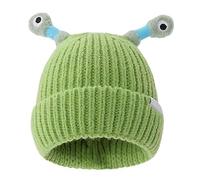 AvviKro Bonnet tricoté mignon petit monstre lumineux, Bonnet tricoté LED mignon petit monstre, Chapeau tricoté monstre lumineux amusant, vert clair, Taille unique
