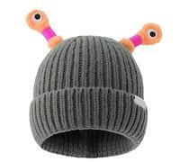 AvviKro Bonnet tricoté mignon petit monstre lumineux, mignon petit monstre LED tricoté, chapeau tricoté amusant, gris, taille unique