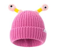 AvviKro Bonnet tricoté mignon petit monstre lumineux, mignon petit monstre LED tricoté, chapeau tricoté amusant, rose rouge, taille unique