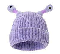 AvviKro Bonnet tricoté mignon petit monstre lumineux, mignon petit monstre LED tricoté, chapeau tricoté amusant, violet, taille unique