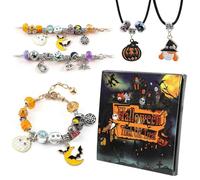 AvviKro Calendrier de l'Avent d'Halloween 2025 pour fille et garçon avec 24 jours - Cadeau unique - Calendrier compte à rebours - Motif château effrayant - Boîte aveugle - Bracelet à breloques créatif
