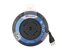 Electraline 49024 Rallonge avec Enrouleur de câble UFO Design Super Slim 5 m, 4 Prises bivalentes (10/16A), fiche 16A, avec 2 Prises USB, Section 3G1 mm²