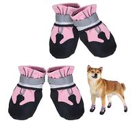 Avvrel Bottes Antidérapante pour Chien avec Sangle Réfléchissante, 4pcs Imperméable Protection Chaussure pour Petits à Moyens Chiens (M, Rose)