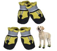 Avvrel Bottes Antidérapantes pour Chien - 4pcs Avec Sangle Réfléchissante, Imperméable Protection Chaussure pour Petits à Moyens Chiens (XXL, Jaune)
